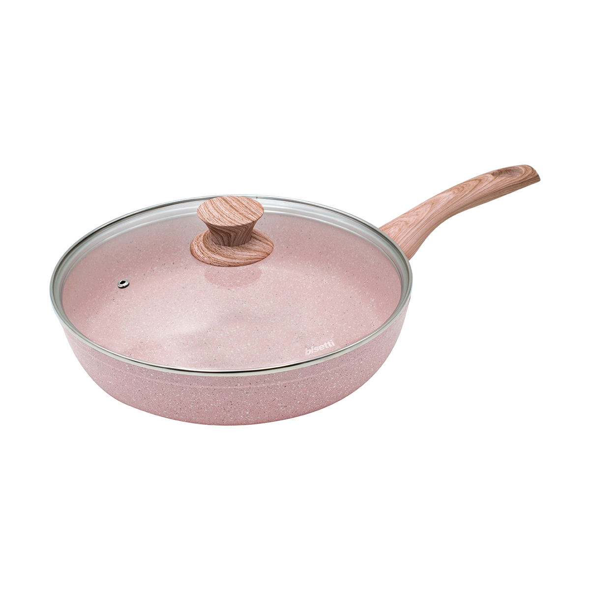 Patelnia nieprzywierająca 28 cm efekt różowego granitu z pokrywką Stonerose Promocja Patelnia nieprzywierająca 28 cm efekt różowego granitu z pokrywką Stonerose Promocja