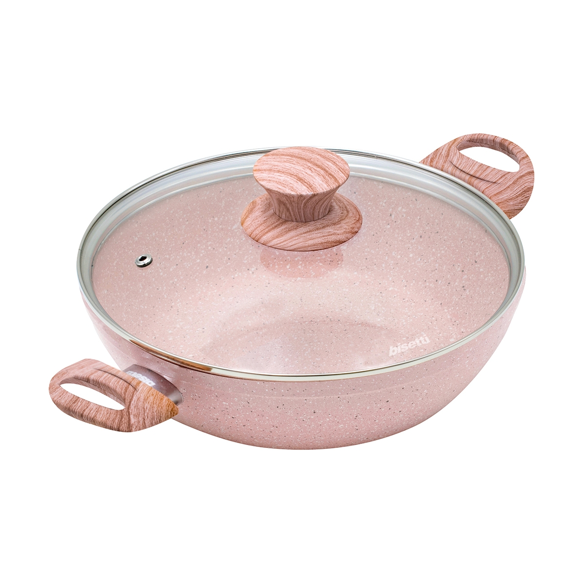 Różowa granitowa patelnia nieprzywierająca 24 cm z pokrywką Bisetti Stonerose Promocja Różowa granitowa patelnia nieprzywierająca 24 cm z pokrywką Bisetti Stonerose Promocja