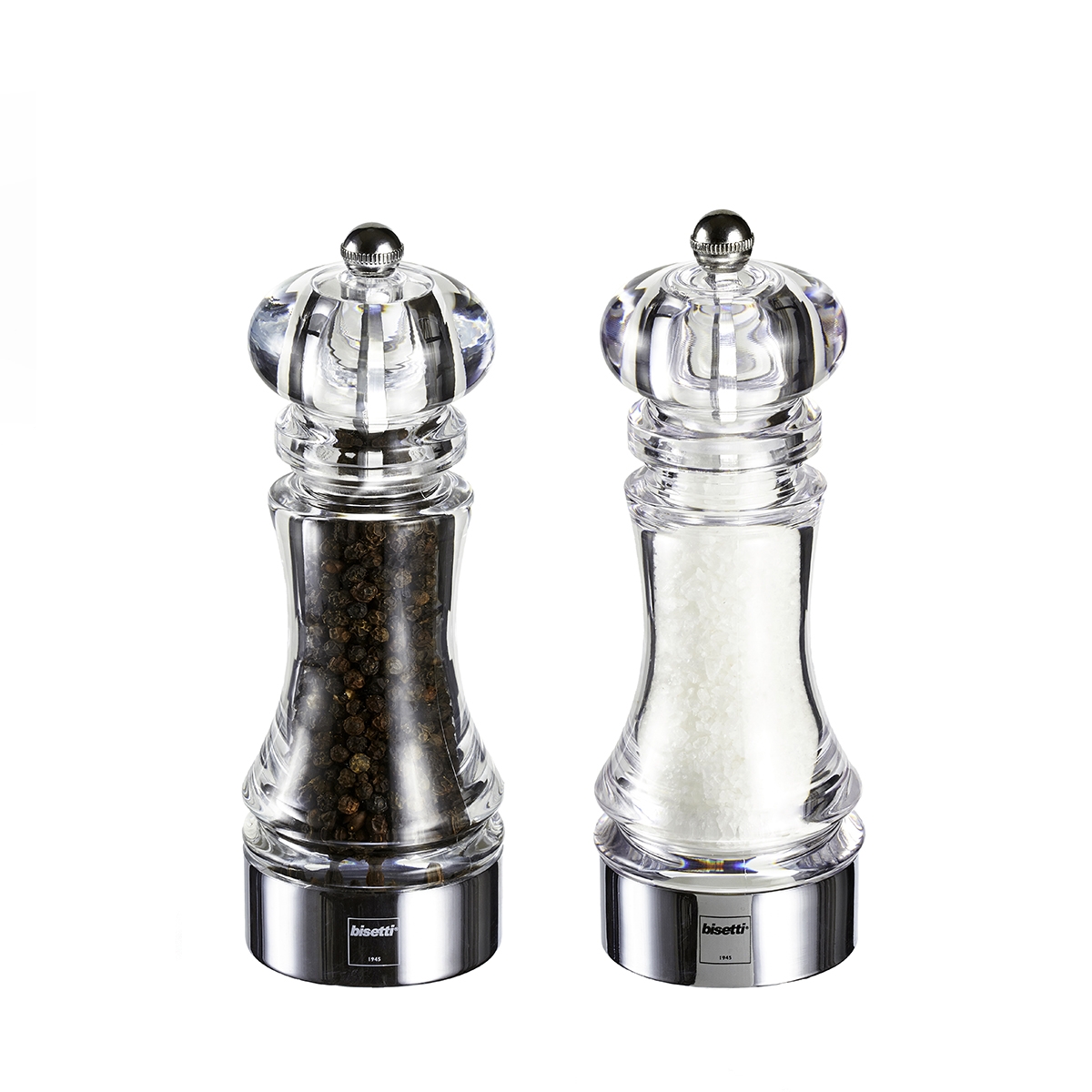 Przezroczyste młynki do soli i pieprzu 17,5 cm Bisetti Stonewhite na stół kuchenny Promocja Przezroczyste młynki do soli i pieprzu 17,5 cm Bisetti Stonewhite na stół kuchenny Promocja