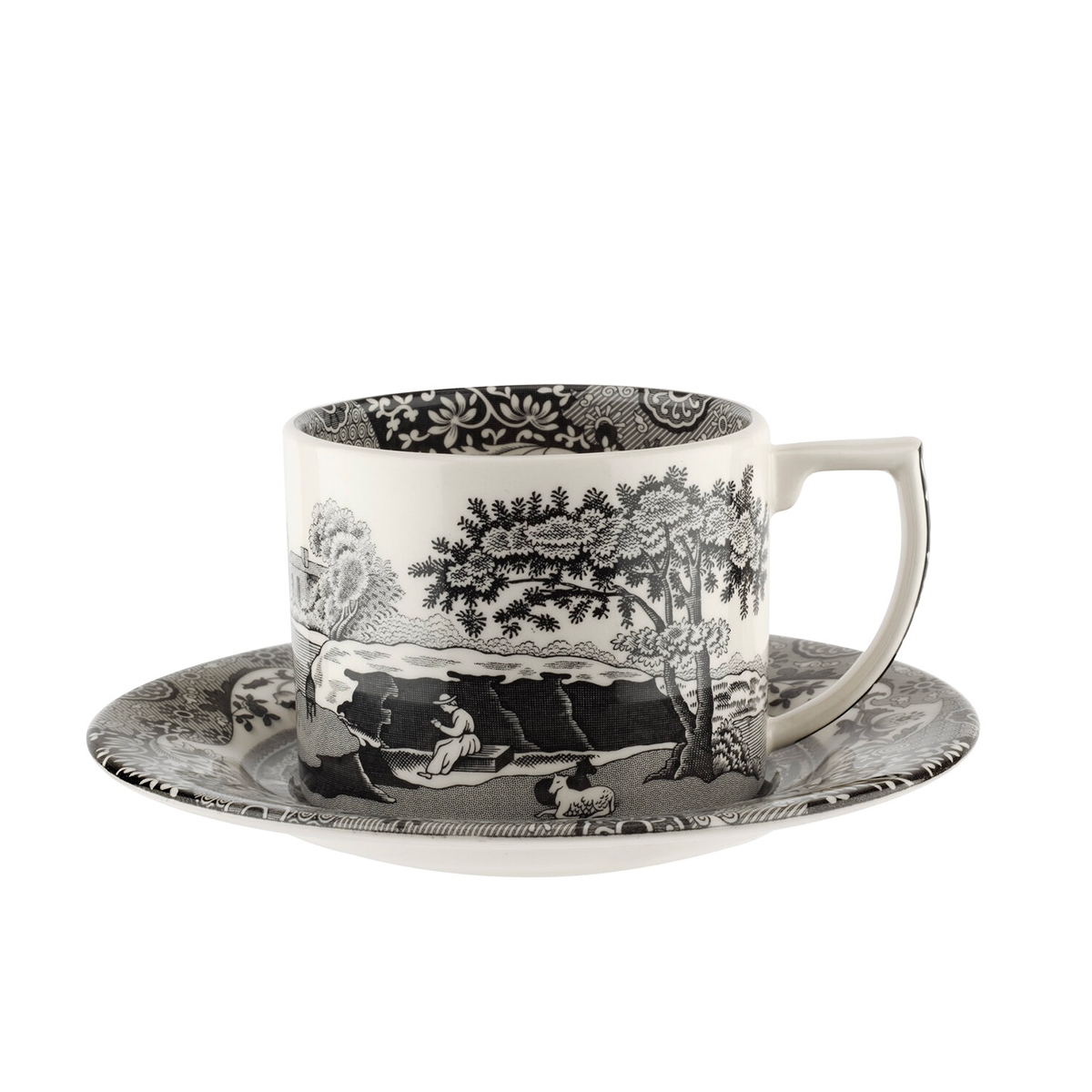 Filiżanka do herbaty z talerzykiem z porcelany w stylu angielskim Black Italian Promocja Filiżanka do herbaty z talerzykiem z porcelany w stylu angielskim Black Italian Promocja