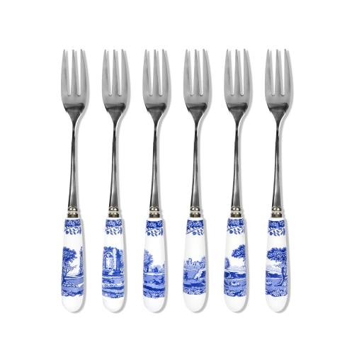 Zestaw 6 widelczyków do deserów stalowych z ceramicznymi uchwytami styl angielski Blue Italian Promocja