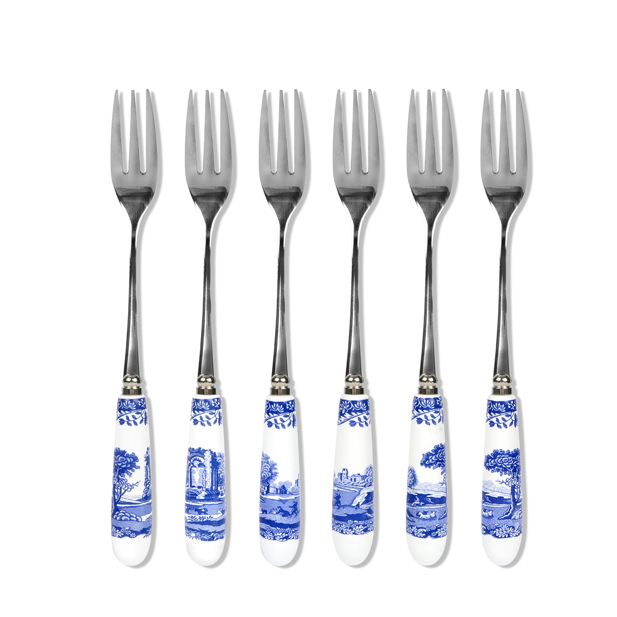 Zestaw 6 widelczyków do deserów stalowych z ceramicznymi uchwytami styl angielski Blue Italian Promocja Zestaw 6 widelczyków do deserów stalowych z ceramicznymi uchwytami styl angielski Blue Italian Promocja