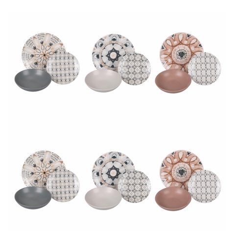 Zestaw naczyń z porcelany 18 sztuk w stylu boho Bohémienne Promocja