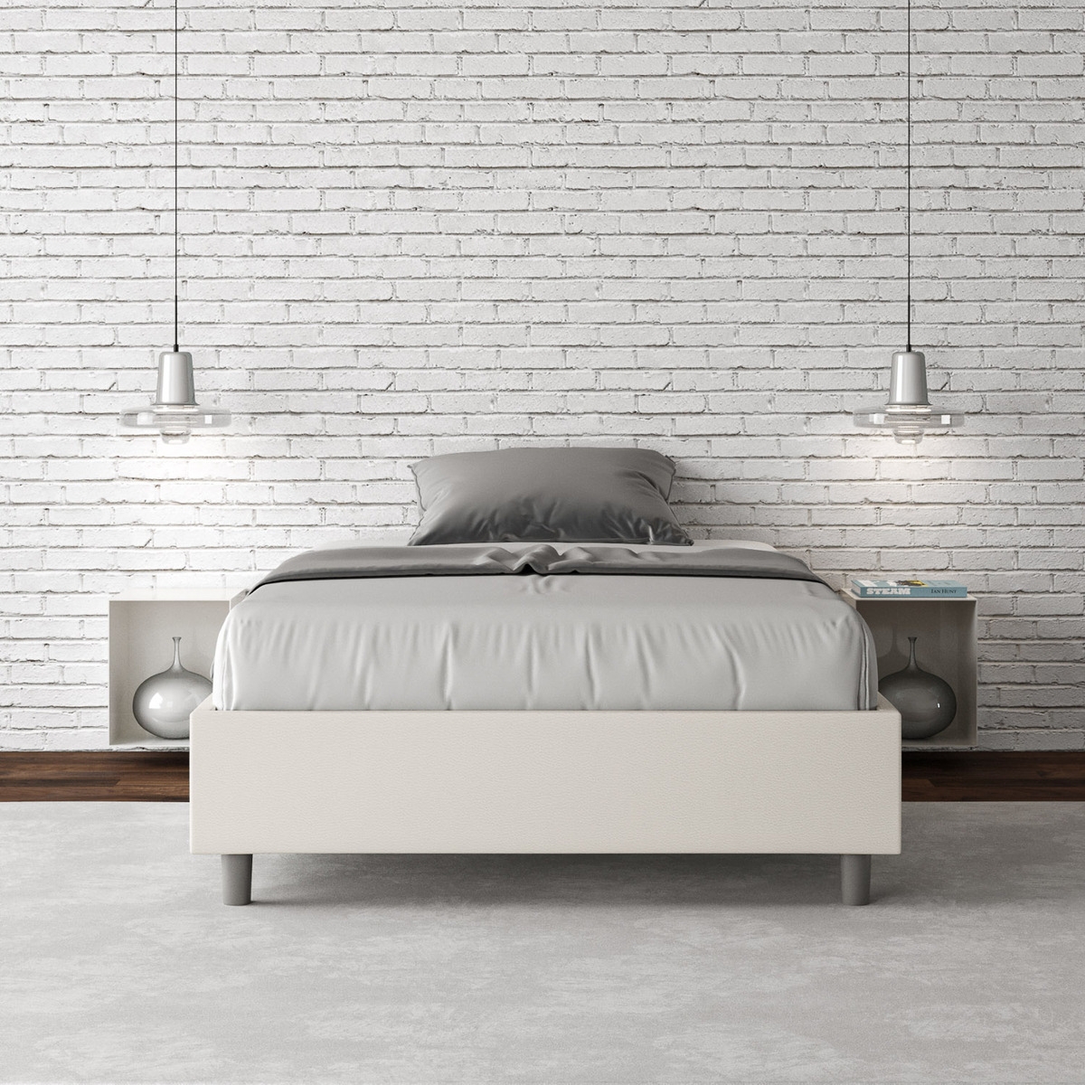 Łóżko kontynentalne z pojemnikiem 140x190 w białej ekoskórze Azelia Promocja Łóżko kontynentalne z pojemnikiem 140x190 w białej ekoskórze Azelia Promocja