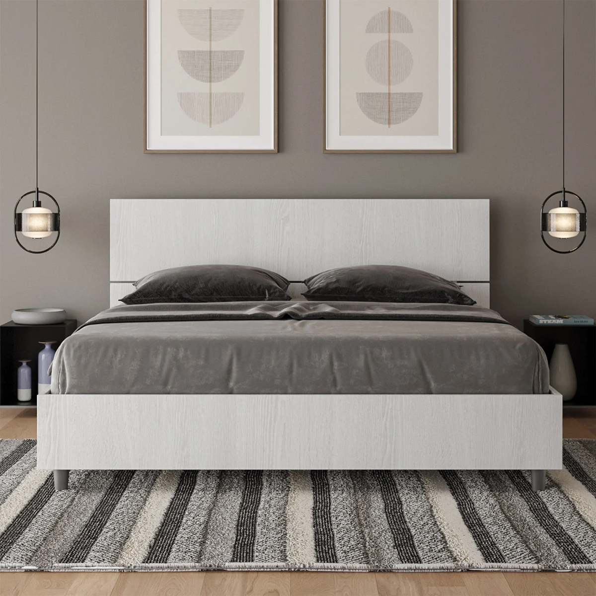Łóżko podwójne 160x190 nowoczesny design białe z stelażem i wezgłowiem Demas Promocja Łóżko podwójne 160x190 nowoczesny design białe z stelażem i wezgłowiem Demas Promocja