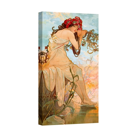 Obraz na płótnie canvas z kobietą i floralnym wzorem Lato Alphonse Mucha Promocja