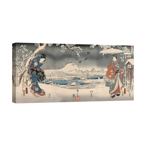 Obraz na płótnie - Zaśnieżony krajobraz z kobietą i mężczyzną Ando Hiroshige Promocja