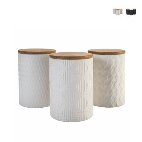 Zestaw 3 ceramicznych pojemników kuchennych z pokrywkami Shade of Shape Geometrie Promocja