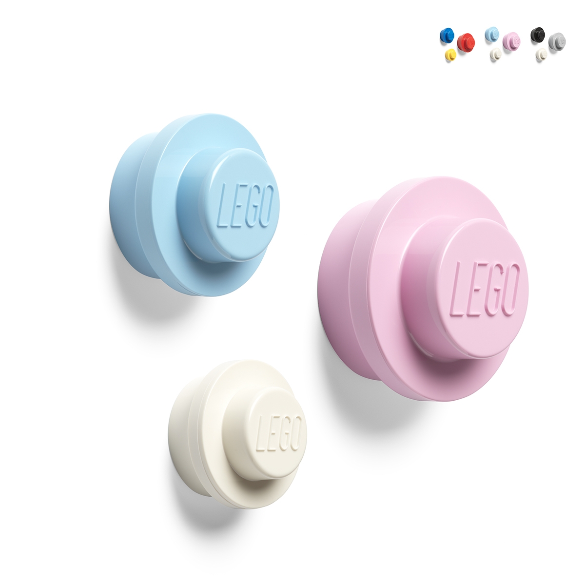 Zestaw 3 kolorowych wieszaków ściennych okrągłych L-M-S LEGO Katalog Zestaw 3 kolorowych wieszaków ściennych okrągłych L-M-S LEGO Katalog