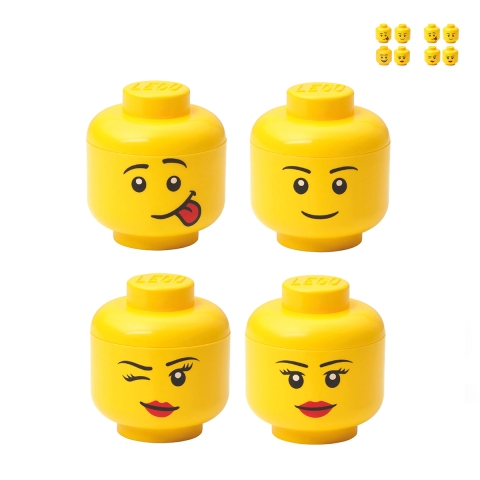 Zestaw 4 pojemników LEGO Storage Head Mini w formie głowy do układania stosu Promocja