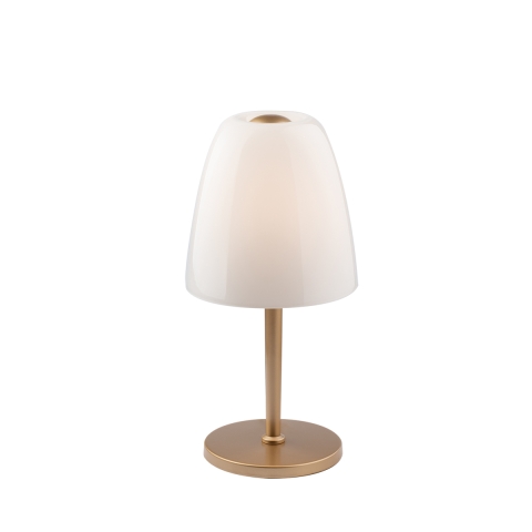 Lampa stołowa z metalu złoconego z białym kloszem szklanym Ares T Promocja