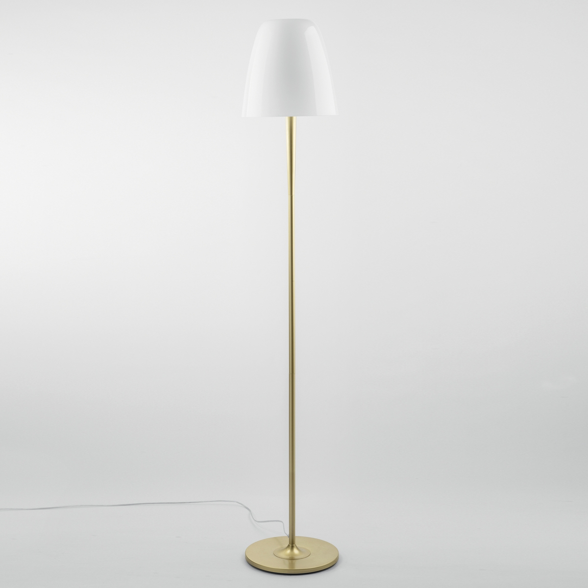 Lampa podłogowa z metalu w kolorze złotym z białym szklanym kloszem Ares PT Promocja Lampa podłogowa z metalu w kolorze złotym z białym szklanym kloszem Ares PT Promocja