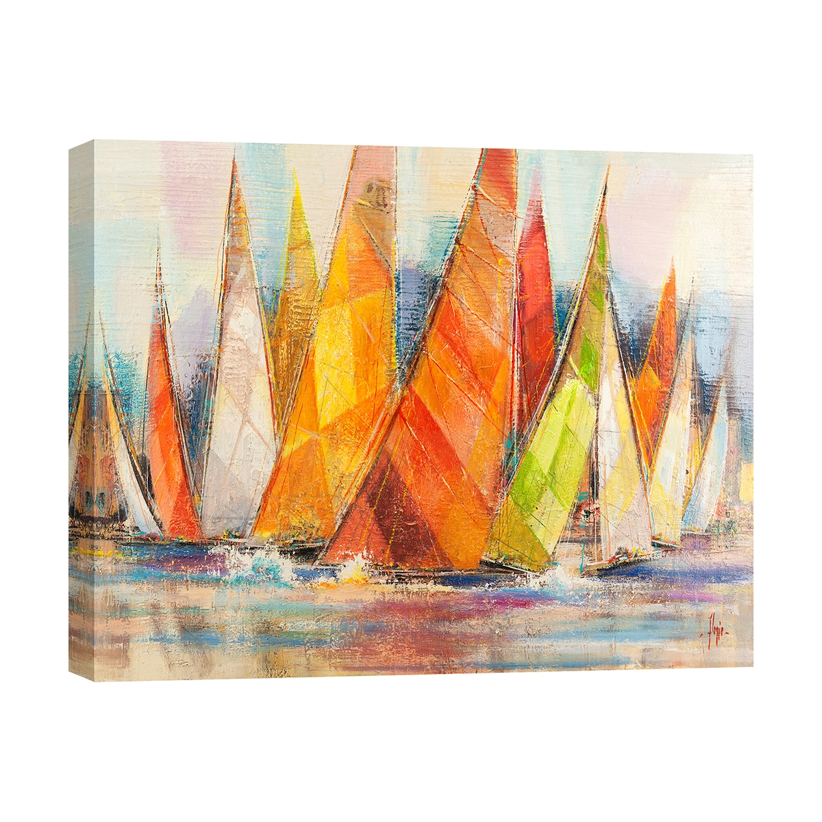 Obraz nowoczesny na płótnie z łódkami Regata di colori Luigi Florio Promocja Obraz nowoczesny na płótnie z łódkami Regata di colori Luigi Florio Promocja