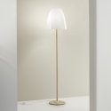 Lampa podłogowa z metalu w kolorze złotym z białym szklanym kloszem Ares PT Sprzedaż