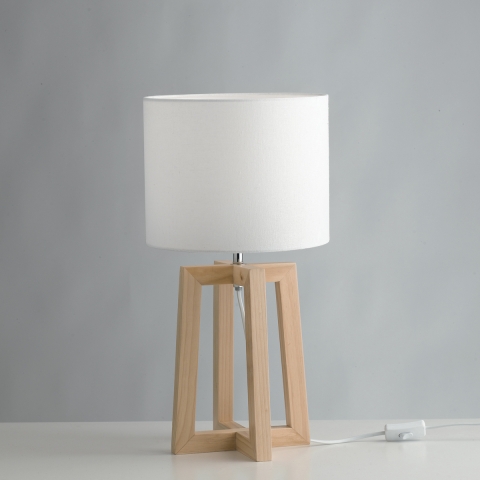 Lampa stołowa z naturalnego drewna z białym abażurem Berry LT Promocja