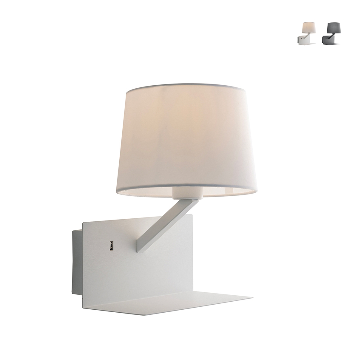 Lampa ścienna metalowa z gniazdem USB i klasycznym abażurem materiałowym Ciak Promocja Lampa ścienna metalowa z gniazdem USB i klasycznym abażurem materiałowym Ciak Promocja