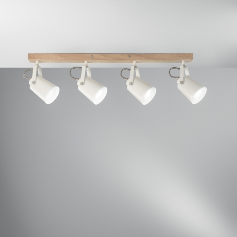 Lampa sufitowa drewno metal szynowa cztery regulowane światła Eda LS4 Promocja