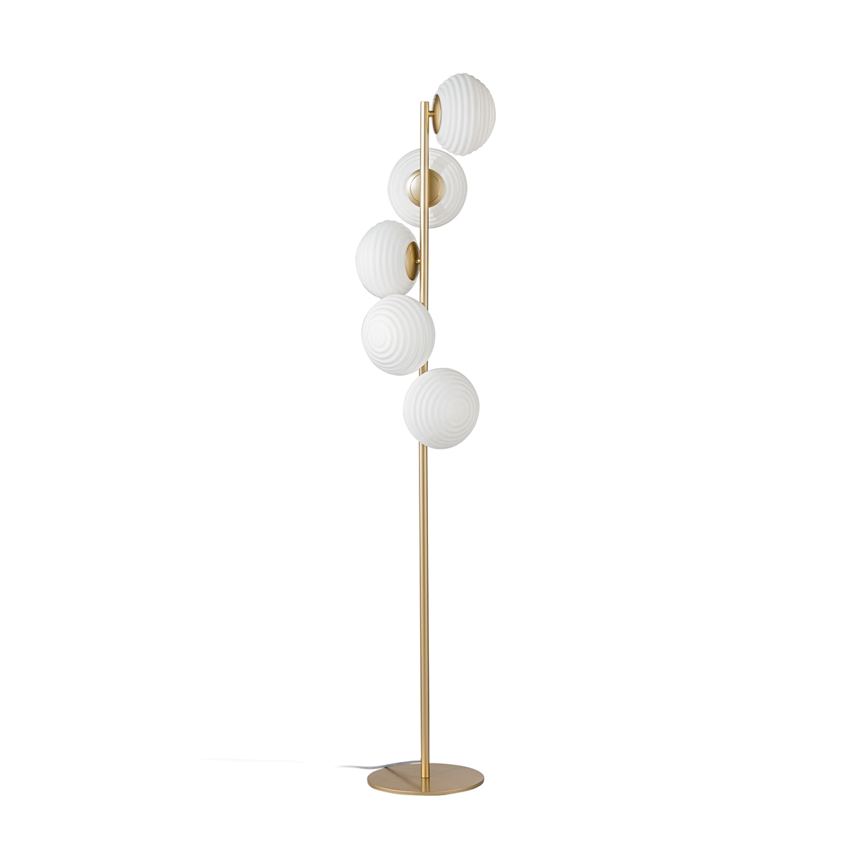 Lampa stojąca, złoty metal, 5 szklanych białych kloszy Ripple Promocja Lampa stojąca, złoty metal, 5 szklanych białych kloszy Ripple Promocja