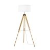 Lampa stojąca na trójnogu z drewna z białym kloszem z tkaniny Studios Oferta