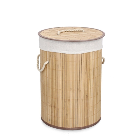 Okrągły kosz na bieliznę z bambusa z białą wyściółką 35x50cm Ananda Promocja