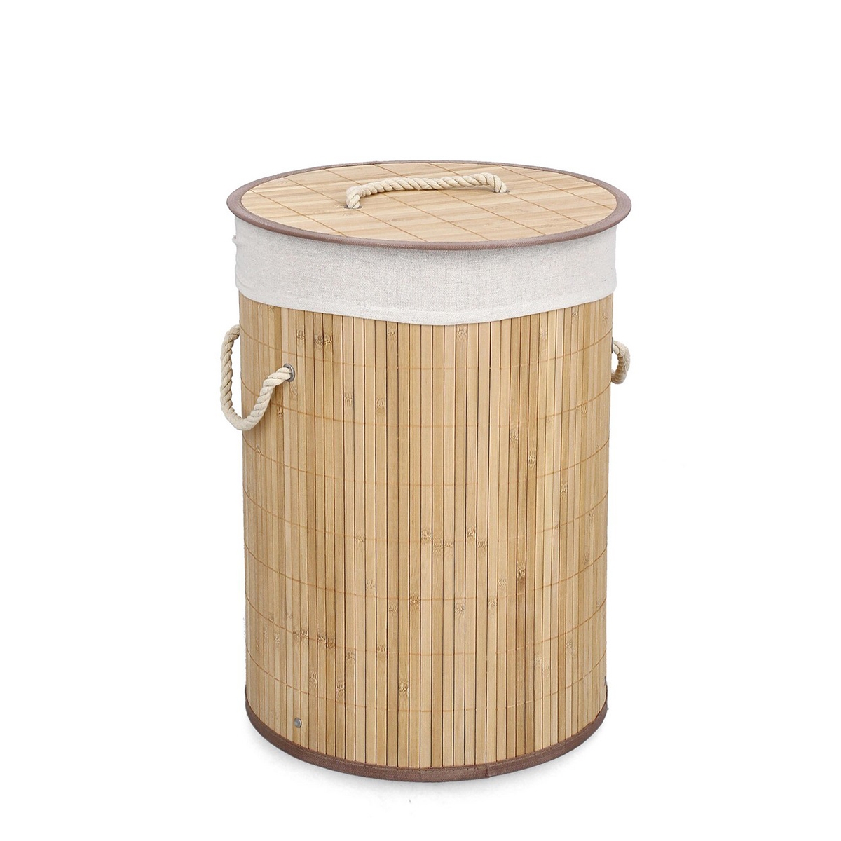 Okrągły kosz na bieliznę z bambusa z białą wyściółką 35x50cm Ananda Promocja Okrągły kosz na bieliznę z bambusa z białą wyściółką 35x50cm Ananda Promocja