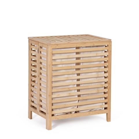 Kosz na pranie z bambusowego drewna z 2 wyjmowanymi workami 50x60 cm Cayden Promocja