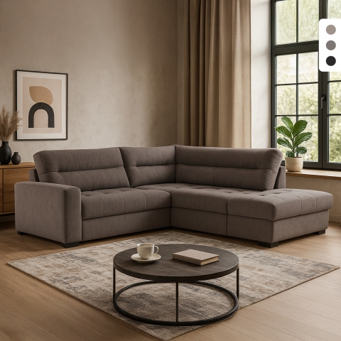 Nowoczesna, narożna, 3-osobowa sofa z tkaniny z prawostronną leżanką Rocca Promocja