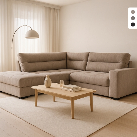 Nowoczesna sofa narożna 3-osobowa z tkaniny z leżanką po lewej stronie Mello Promocja