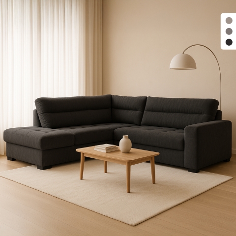 Sofa rozkładana 3-osobowa z tkaniny z lewą leżanką i pojemnikiem Tivra Promocja