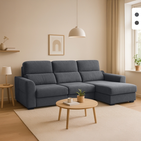 Sofa rozkładana 3-osobowa z wysuwanym siedziskiem i prawym schowkiem Nuro Promocja