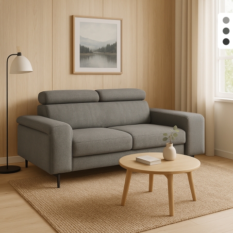 Nowoczesna sofa 2-osobowa z tkaniny chenille z regulowanym zagłówkiem Vella Promocja