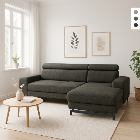 Sofa rozkładana 3-osobowa z prawą leżanką, schowkiem i regulowanym zagłówkiem Miva Promocja