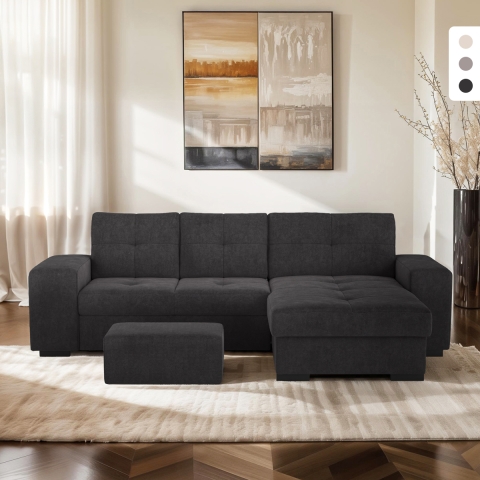 Nowoczesna sofa narożna 3-osobowa z szezlongiem po prawej i pufem Vilo Promocja
