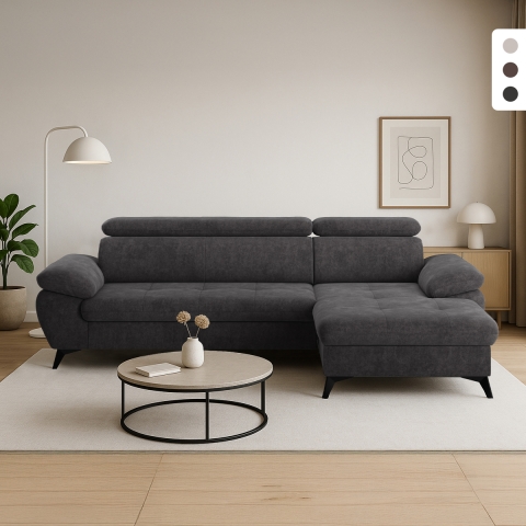 Nowoczesna sofa 3-osobowa z prawym szezlongiem i regulowanym zagłówkiem Torav Promocja