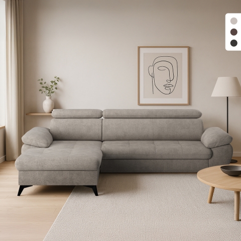 Sofa 3-osobowa z lewą szezlongiem i regulowanym zagłówkiem Rilo Promocja