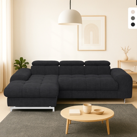 Sofa 3-osobowa z lewą częścią narożną i regulowanym zagłówkiem Tivon Promocja