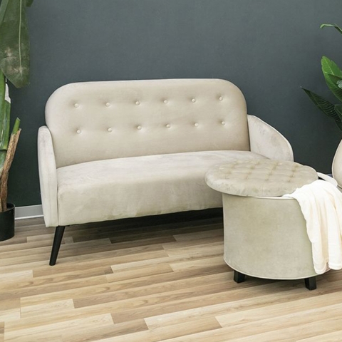 Sofa 2-osobowa z tkaniny o efekcie vintage weluru w kolorze taupe Zelto Promocja