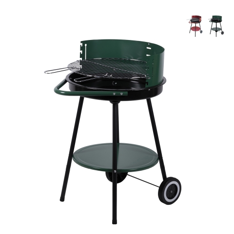 Grill węglowy na kółkach z regulowanym rusztem okrągłym Ø 48 cm Kivra Promocja
