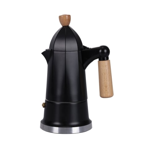 Moka caffettiera czarna 6 filiżanek z aluminiowym korpusem i drewnianą rączką Industry Promocja