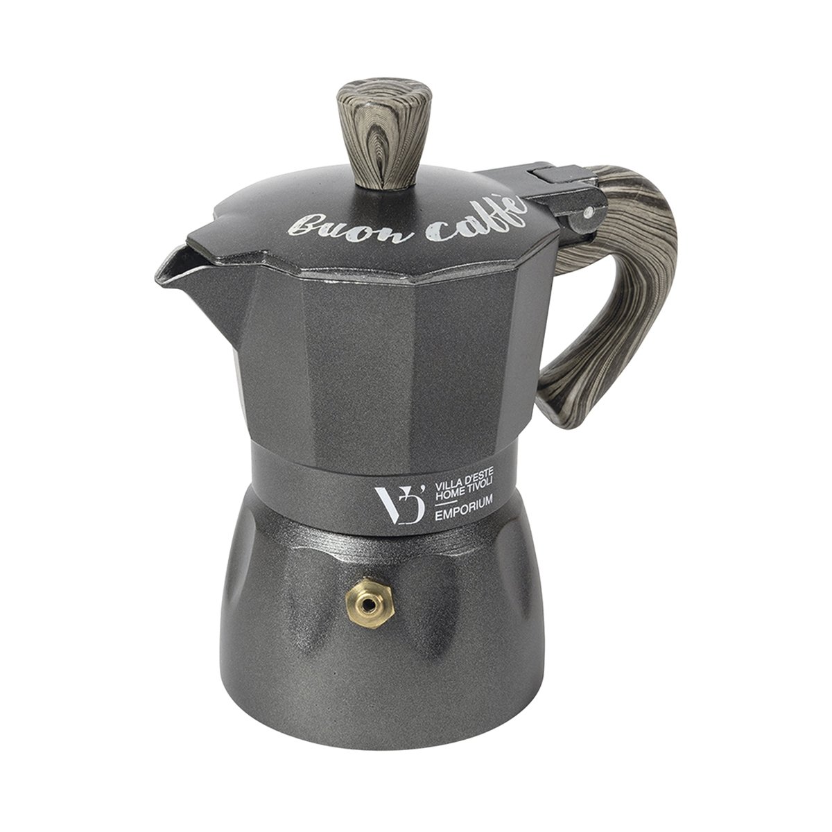 Kawiarka na 2 filiżanki z aluminium z uchwytem w efekcie drewna Buon Caffè Promocja Kawiarka na 2 filiżanki z aluminium z uchwytem w efekcie drewna Buon Caffè Promocja