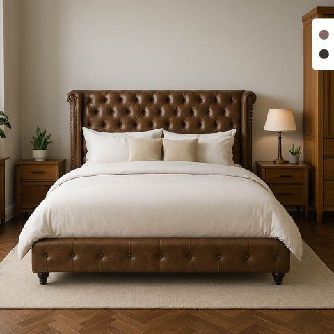 Łóżko małżeńskie Chesterfield 160x190 cm z ekoskóry Chur Promocja
