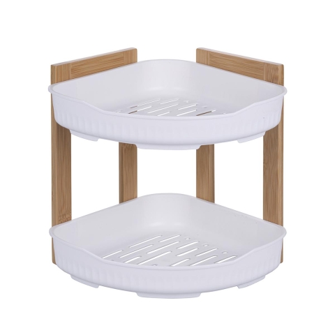 Półka narożna do prysznica Aliva, drewno i plastik, 2 półki, 23x23x27 cm Promocja