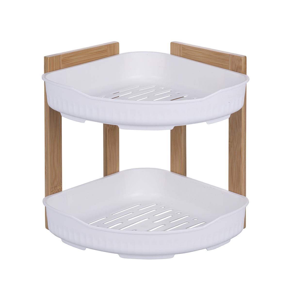 Półka narożna do prysznica Aliva, drewno i plastik, 2 półki, 23x23x27 cm Promocja