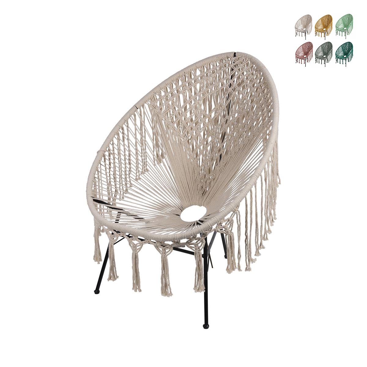 Fotel ogrodowy zewnętrzny z plecionką z tkaniny macramè Elika Oferta Fotel ogrodowy zewnętrzny z plecionką z tkaniny macramè Elika Oferta