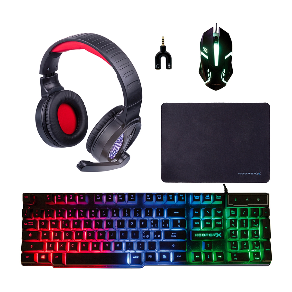 Zestaw dla gracza 5 w 1: klawiatura, słuchawki, mysz, podkładka i adapter Milao Promocja Zestaw dla gracza 5 w 1: klawiatura, słuchawki, mysz, podkładka i adapter Milao Promocja