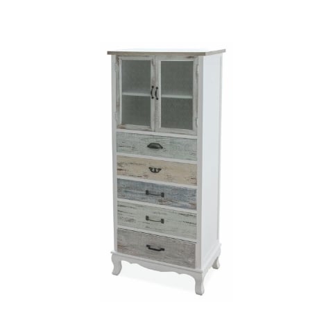 Kredens z witryną shabby chic 2 szklane drzwi 5 szuflad Valencia Promocja