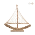 Drewniana rzeźba żaglówki z tkaninową siatką 45x45x7 cm Enok Promocja