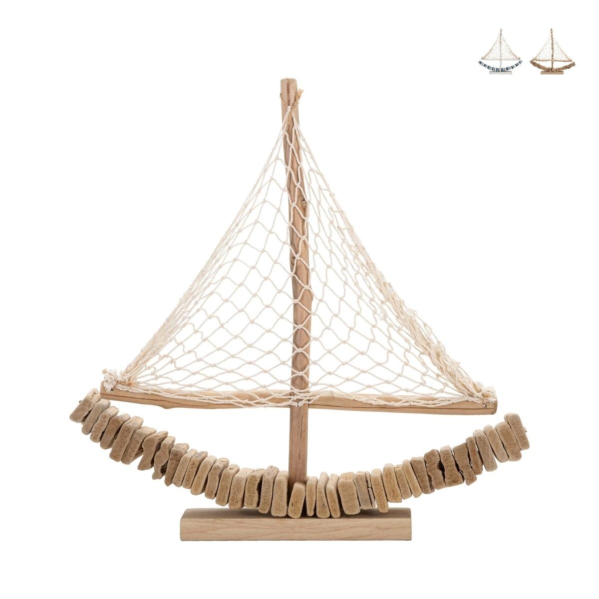 Drewniana rzeźba żaglówki z tkaninową siatką 45x45x7 cm Enok Promocja Drewniana rzeźba żaglówki z tkaninową siatką 45x45x7 cm Enok Promocja