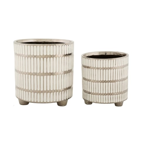 Zestaw 2 białych wazonów ceramicznych z srebrnymi zdobieniami Ray Promocja
