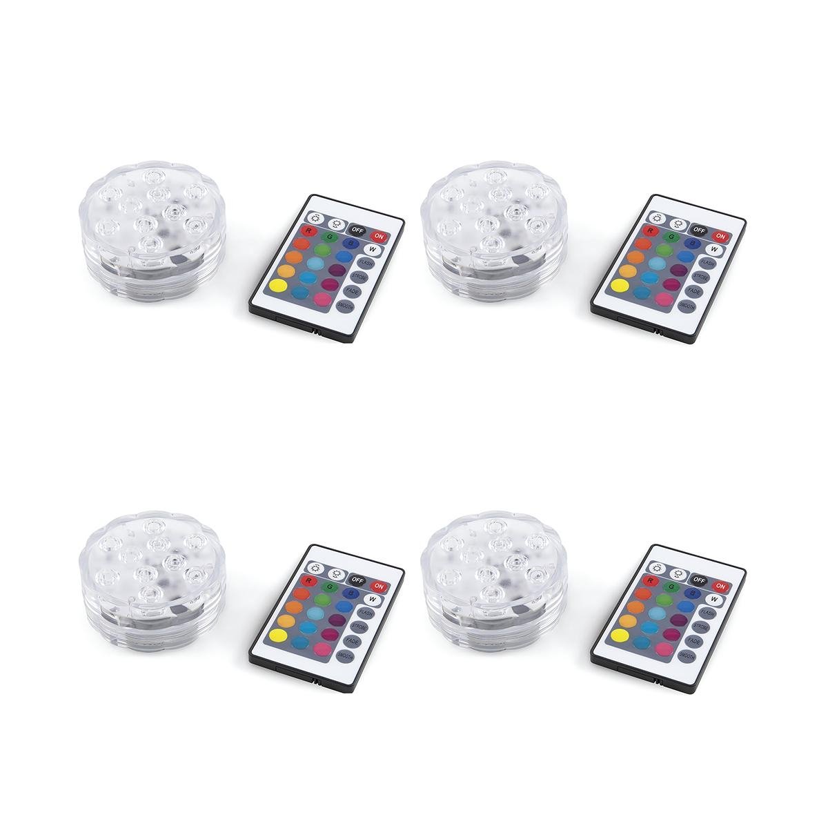 Zestaw 4 wodoodpornych reflektorów LED z pilotem Ø6,9x2,8 cm Virel Promocja Zestaw 4 wodoodpornych reflektorów LED z pilotem Ø6,9x2,8 cm Virel Promocja
